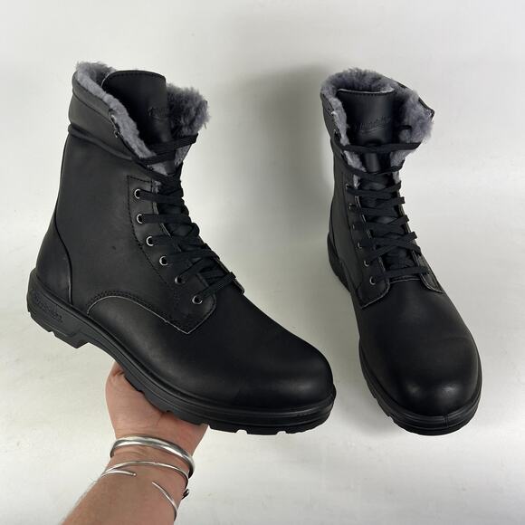 Blundstone 1465 Men's 9.5 Triple Black Leather Lace Up Ankle Winter Therma Boots